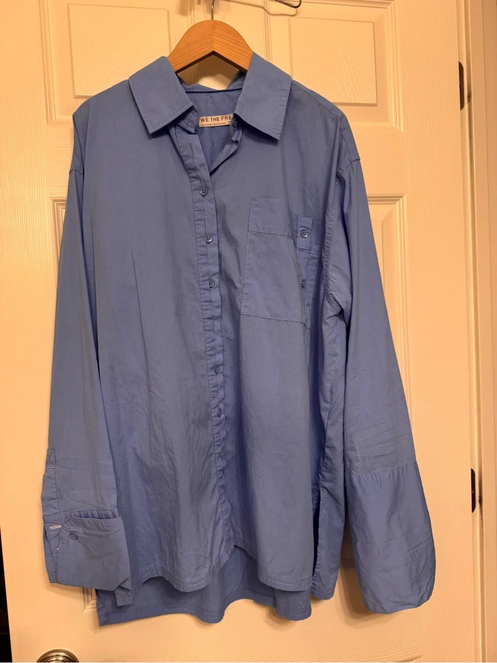 Free People Periwinkle Blue over sized Relaxed Button-Down Shirt - Picture 1 of 5